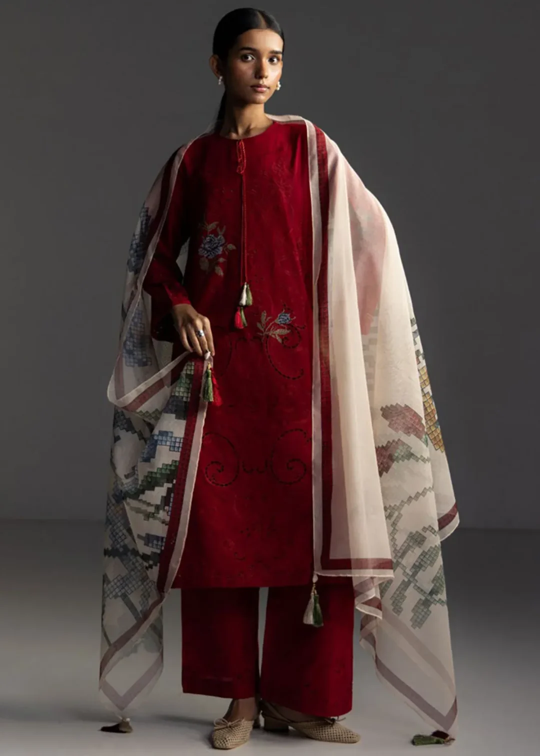 Lawn Unstitched in Red by Coco By Zara Shahjahan