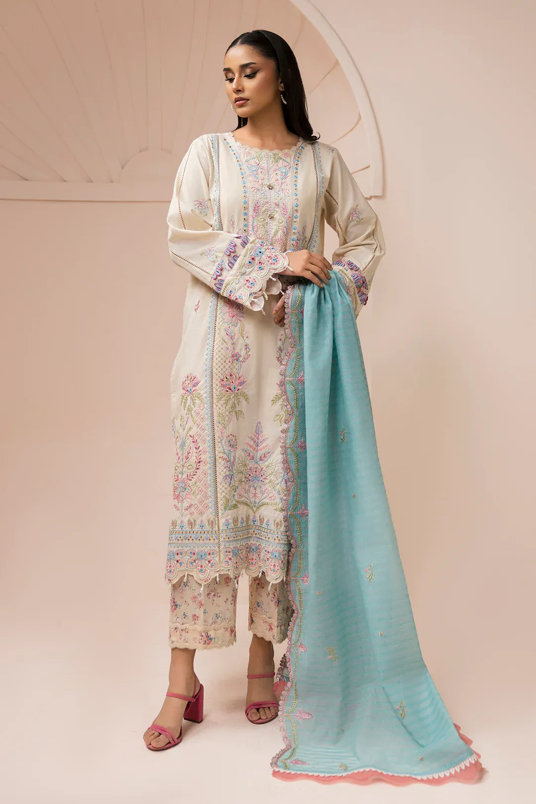 Zellbury Embroidered Shirt Shalwar Dupatta